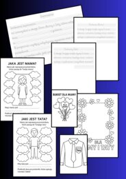 🌷 TERAPIA RĘKI PISANIE PO ŚLADZIE Zestaw edukacyjny: Dzień Mamy i Taty – zaproszenie, życzenia, przymiotniki i prezent 🌷