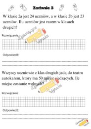 Dodawanie w zakresie 50. Rozbudowane zadania z treścią- 10 kart pracy.