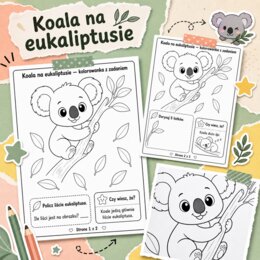 Koala na eukaliptusie - kolorowanka z zadaniem
