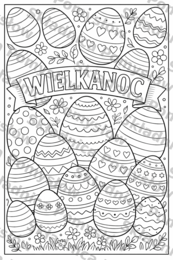 PISANKI - WIELKANOC - kolorowanka XXL (pakiet: 9 kart A4+miniatura A4); plakat; dekoracja; gazetka; świetlica