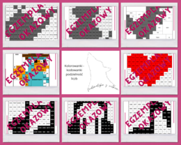 Pakiet 8 kolorowanek kodowanek - podzielność liczb (2,3,4,5,9,10,100)