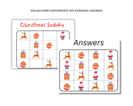 Christmas for Preschoolers Worksheet Set - Karta pracy dla przedszkolaków i uczniów zerówki do rozwijania umijętności słownictwa i logicznego myślenia, Święta Bożego Narodzenia, słownictwo, sudoku, gra I Spy, liczenie do 10, wzory, what comes next, dodat