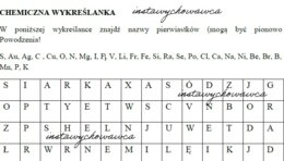 Chemiczna wykreślanka z symbolami pierwiastków