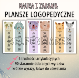 PLANSZE LOGOPEDYCZNE utrwalanie głosek, ćwiczenia artykulacyjne 90 wyrazów