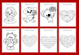 WALENTYNKI – kolorowanka – kolorowanki – biblioteka – świetlica – przedszkole – 30 wersji