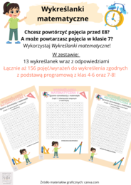 Wykreślanki matematyczne - E8 - aż 156 pojęć/wyrażeń do wykreślenia