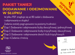 PAKIET TANIEJ: dodawanie i odejmowanie w słupku - 80 ZADAŃ + ODPOWIEDZI!