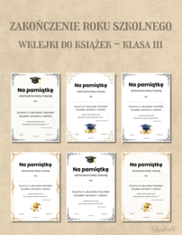 Wklejki do książek na zakończenie roku - klasa 3