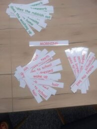 Zestaw do nauki godzin I mówienia o czynnościach codziennych  w języku angielskim.