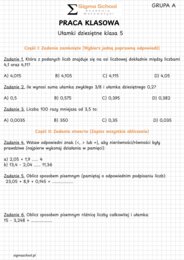 Sprawdzian: Ułamki dziesiętne - Klasa 5 (Grupa A i B + Klucz odpowiedzi)