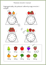 Ważenie owoców i warzyw - karta pracy