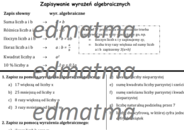 Zapisywanie wyrażeń algebraicznych - teoria + zadania