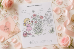 Kolorowanka „Jagoda zbiera róże dla mamy”