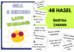 Gra „5 SEKUND – Lato i wakacje” | Gotowa zabawa/ angażująca i wakacyjna zabawy na koniec roku szkolnego+instrukcja