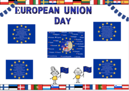 🇪🇺 Gazetka na European Union Day – interesujące ciekawostki o UE i zestaw dekoracji (banery, girlandy, postacie)