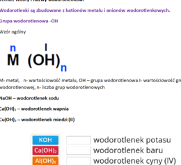 Karta pracy "Wodorotlenki" klasa 7