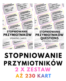 ZESTAW: Stopniowanie Przymiotników - 2x zestaw kart - karty - fiszki - pytania - grammar cards - comparatives - superlatives - adjectives - angielski - do wydrukowania - do zalaminowania - .pdf