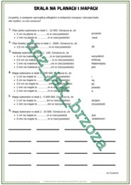 Skala na planach i mapach, klasa 6, karta pracy z hasłem