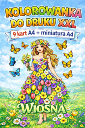 PANI WIOSNA - kolorowanka XXL do druku 9xA4 + miniatura A4; plakat; dekoracja; świetlica