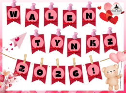 GIRLANDA Walentynkowa – Napis WALENTYNKI do Druku (PDF) – Dekoracja Sali