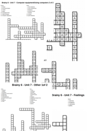 Brainy 6 – Unit 7 – krzyżówki – Computer equipment_Using computers/Feelings/Other