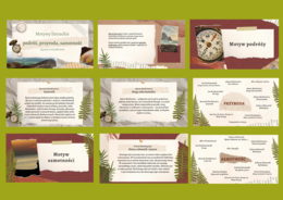 MOTYWY LITERACKIE - podróż, przyroda i samotność - prezentacja – 39 slajdów – lektury kl.7-8 i nie tylko – egzamin – powtórzenie Materiał cyfrowy