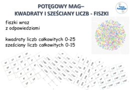 Potęgowy Mag - kwadraty liczb całkowitych 0-25; sześciany liczb całkowitych 0-15; fiszki