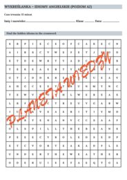 Wykreślanka - Najpopularniejsze Angielskie Idiomy poziom A2 – PDF do druku + Klucz Odpowiedzi