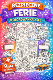 BEZPIECZNE FERIE – plakat XXL do kolorowania 9xA4 + wersja A4 | PDF