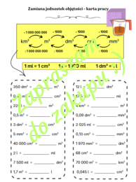 Zamiana jednostek objętości - karta pracy/kartkówka z odpowiedziami.