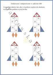 Rakiety matematyczne - dodawanie i odejmowanie w zakresie 100