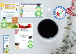 Pakiet dyplomów na zakończenie z różnymi postaciami