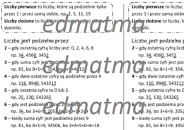 Cechy podzielności liczb - teoria (wklejka do zeszytu)