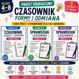 Czasownik – pakiet kl. 4–8 | karta pracy + 2 sprawdziany (A i B) + odpowiedzi
