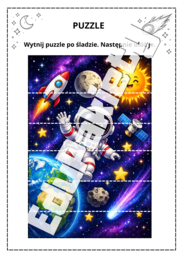 Kosmiczna wyprawa – karty pracy dla dzieci (PDF do druku)