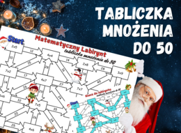 MATEMATYCZNY LABIRYNT - tabliczka mnożenia do 50, klasa 3, Boże Narodzenie, Święta, Mikołajki, zima