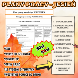 PLANY PRACY -JESIEŃ (plany do edycji z wpisami do dziennika, celami, punktami PP, materiałami do druku)
