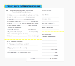 Present Simple vs Present Continuous - ćwiczenia dla początkujących - kl. 4/5/6 szkoła podstawowa porównanie czasów gramatyka powtórka egzamin 8-klasisty angielski