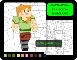 Kolorowanka według wyników dodawania, dodawanie 1-20, Minecraft, matematyka dla fanów Minecrafta