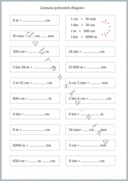 Zamiana jednostek długości - karta pracy