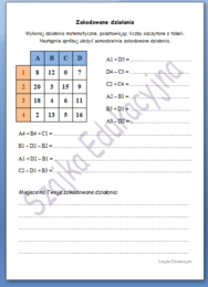Zakodowane działania - matematyczna karta pracy
