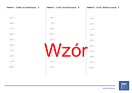 Kwadrat liczb dziesiętnych | matematyka | 26 kolumn