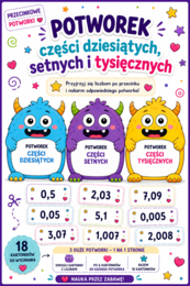 👾 Przecinkowe Potworki – części dziesiąte, setne i tysięczne | Matematyka klasy 4–5, SPE