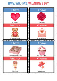 I HAVE... WHO HAS...? - VALENTINE'S DAY | Gra Ja mam, Kto ma w języku angielskim do ćwiczenia słownictwa (WALENTYNKI) ESL (A1)