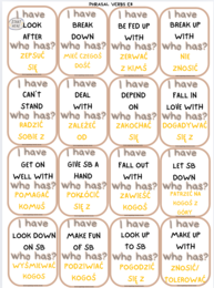 Phrasal Verbs do egzaminu ósmoklasisty, gra I have who has, E8