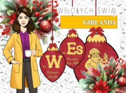 Girlanda / baner / proporczyk / napis / dekoracje / ścienna gazetka szkolna. WESOŁYCH ŚWIĄT z pierwiastków chemicznych! Christmas.