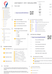 Junior Explorer 4 – Unit 3 – karta pracy