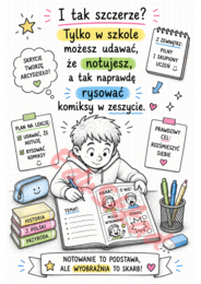 📚 Dlaczego warto chodzić do szkoły? – gazetka szkolna w wersji rysunkowej