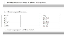 Test z lektury "Doktor Dolitlle i jego zwierzęta"