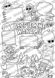 BEZPIECZNE WAKACJE - pakiet: kolorowanka XXL + miniatura A4; gazetka; dekoracja; plakat; lekcja wychowawcza